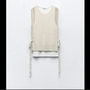 Zara COMBINATION TRICOT CONTRAST T-SHIRT AND VEST - Ecru